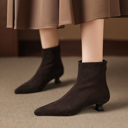 Bottines à bout pointu en daim de vachette pour femmes