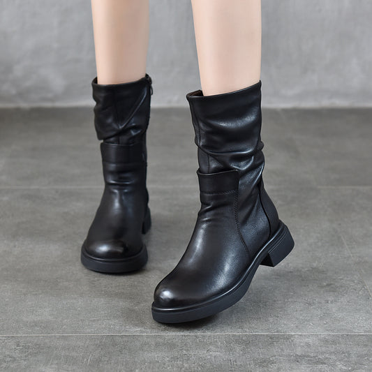 Bottines Slouchy en Cuir Noir – Élégance Moderne et Confort Absolu