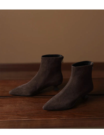 Bottines à bout pointu en daim de vachette pour femmes