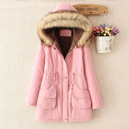  "Manteau d’hiver femme rose avec capuche en fausse fourrure – Boutique Boutva"
