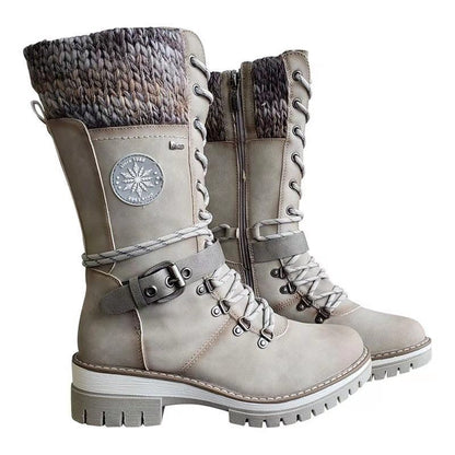 Bottes Martin d'hiver à talon carré haut et bout rond, coutures apparentes, grandes tailles