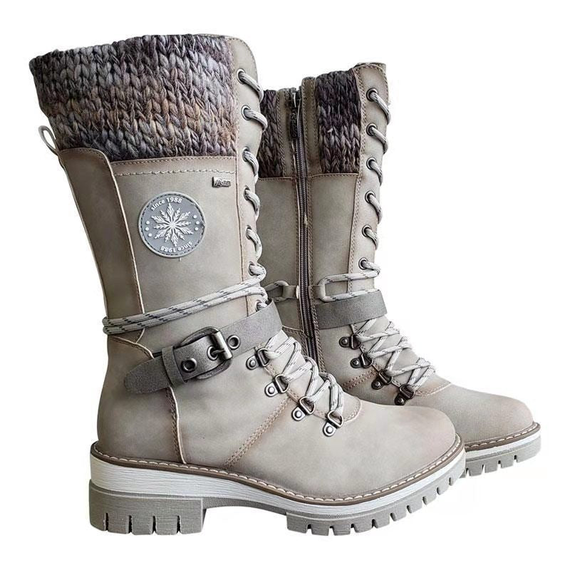 Bottes Martin d'hiver à talon carré haut et bout rond, coutures apparentes, grandes tailles