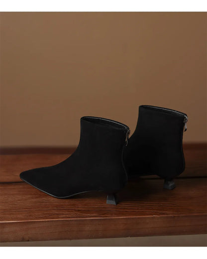 Bottines à bout pointu en daim de vachette pour femmes