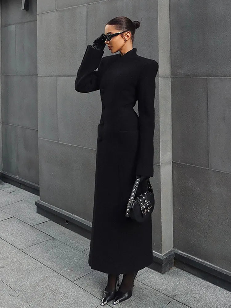 Manteau long femme élégant – manteau structuré hiver tendance

