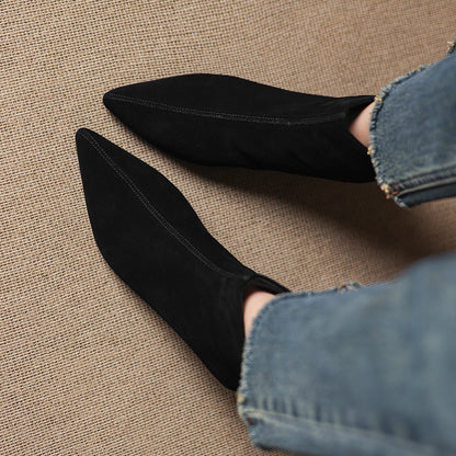 Bottines à bout pointu en daim de vachette pour femmes