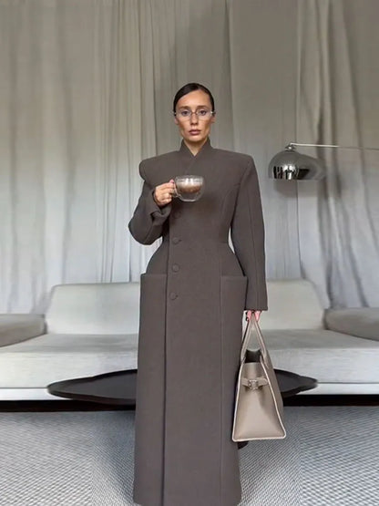 Manteau long femme élégant – manteau structuré hiver tendance

