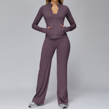 Veste de sport cintrée avec passe-pouces

Ensemble fitness sculptant bleu marine

Pantalon de yoga évasé taille haute

Vêtements d'entraînement respirants pour femme
