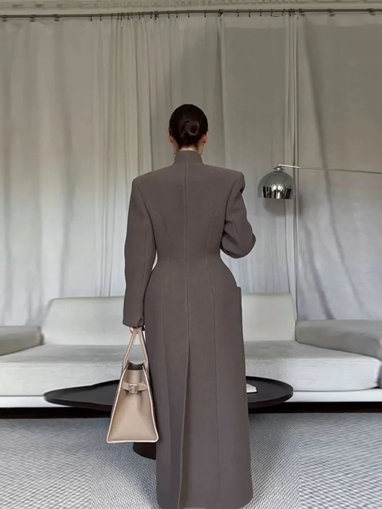 Manteau brun avant-gardiste – manteau fashion épaules larges

